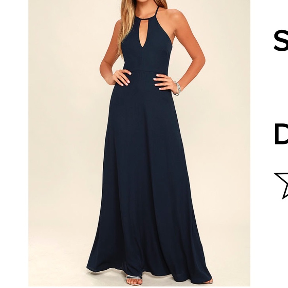 Elegant Navy Blue Halter Maxi Dress